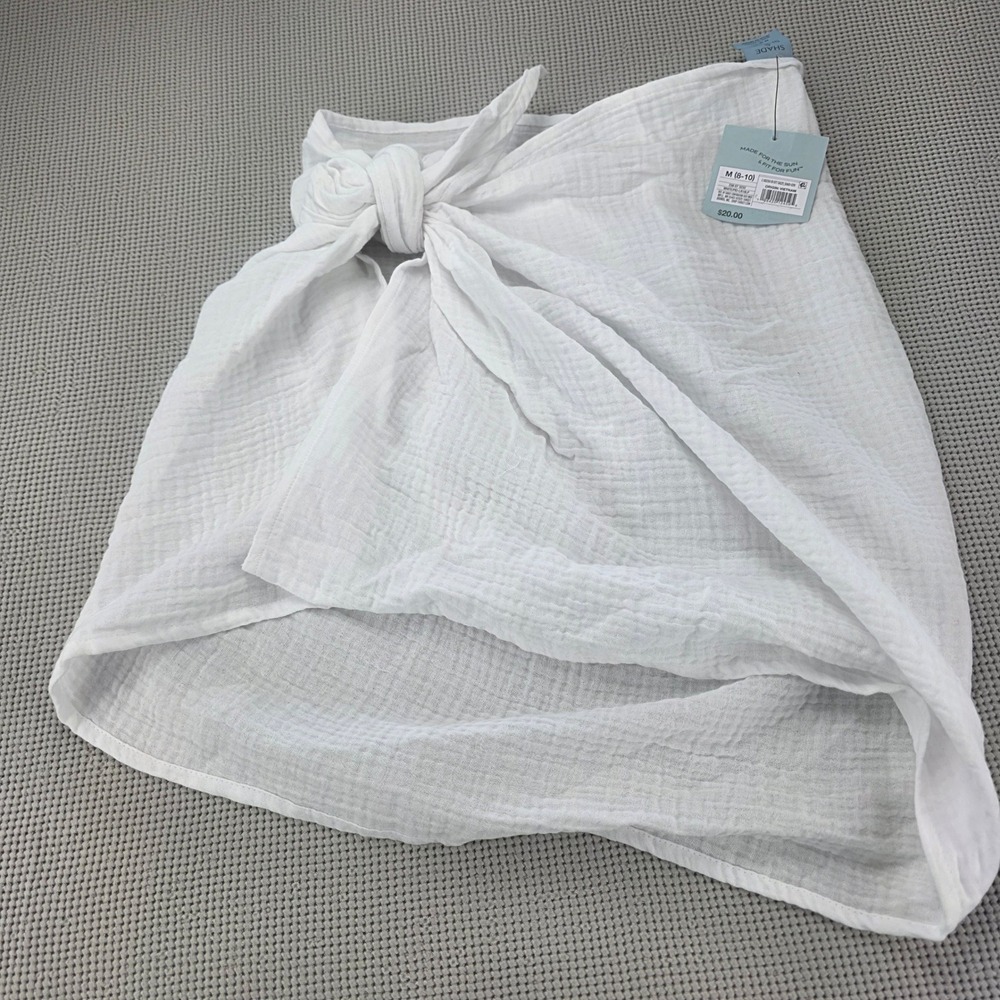 Shade & Shore White Cotton Gauze Sarong Wrap Swim Cover Up Skirt Medium NWT 607